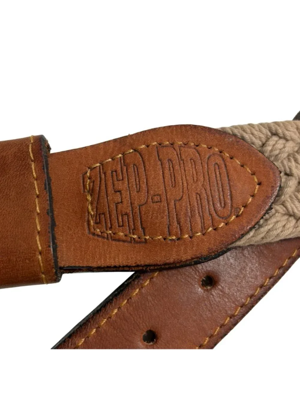 Zep Pro Woven Canvas Belt Mens 38 Fits Big Brass Buckle Leather Classic USA Made